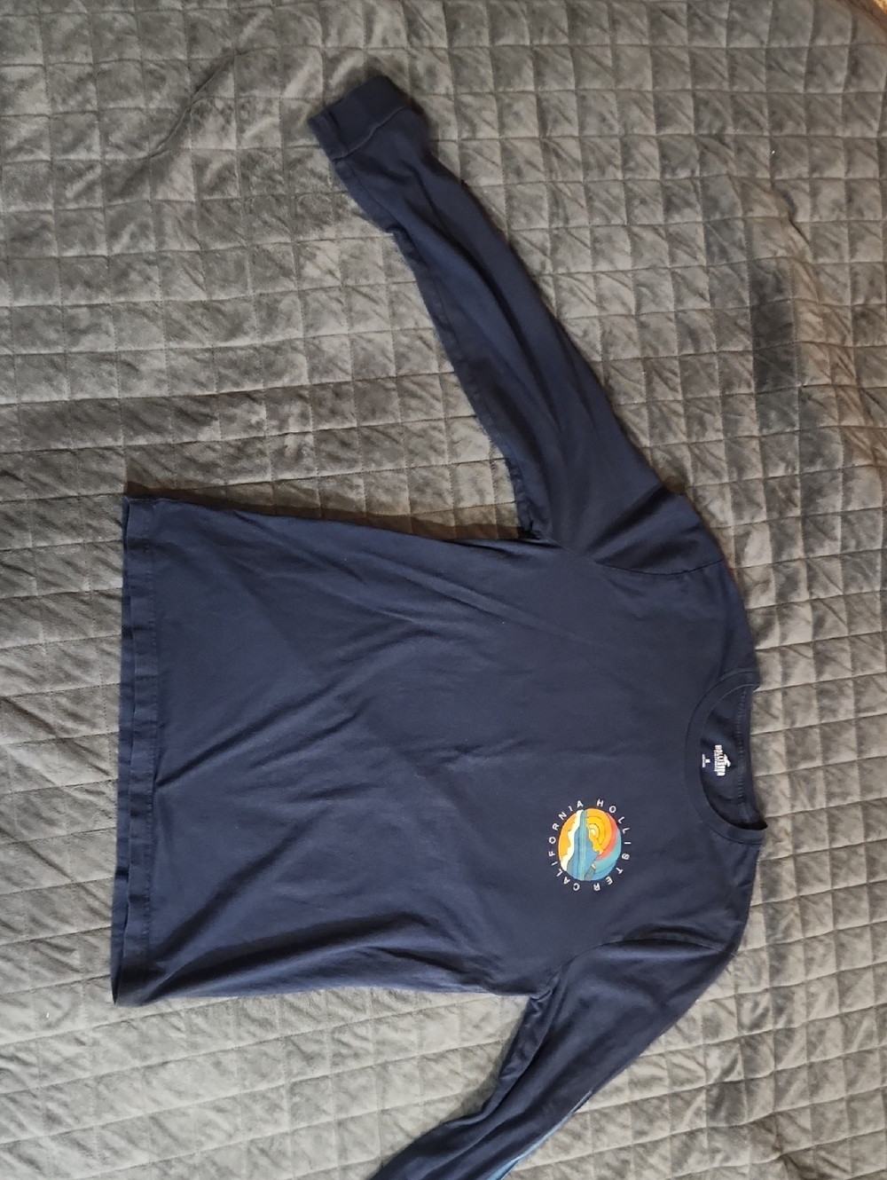 Hollister Navy Long Sleeve Tee with Sunset Graphic